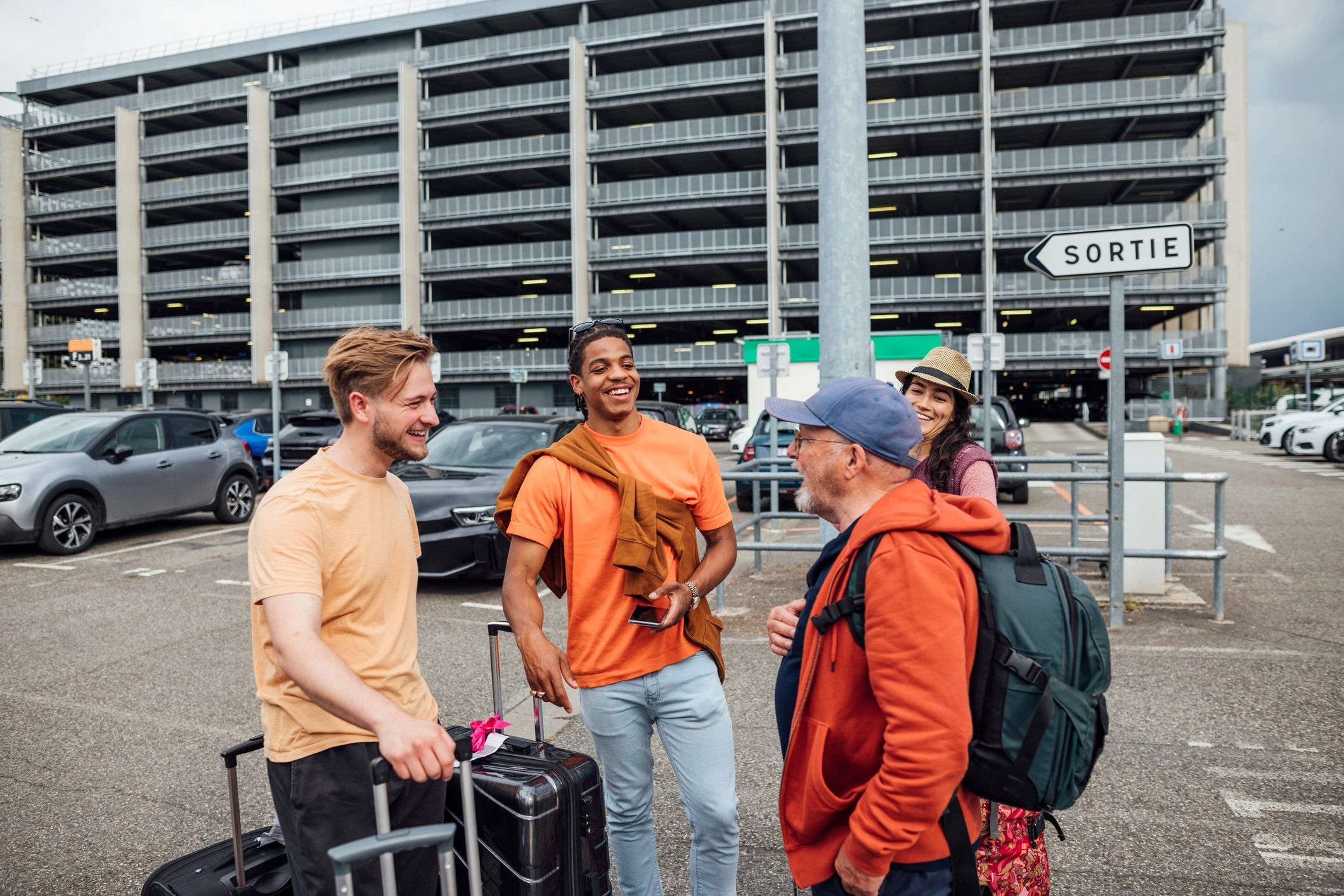 Group travel and transport coordination near an airport