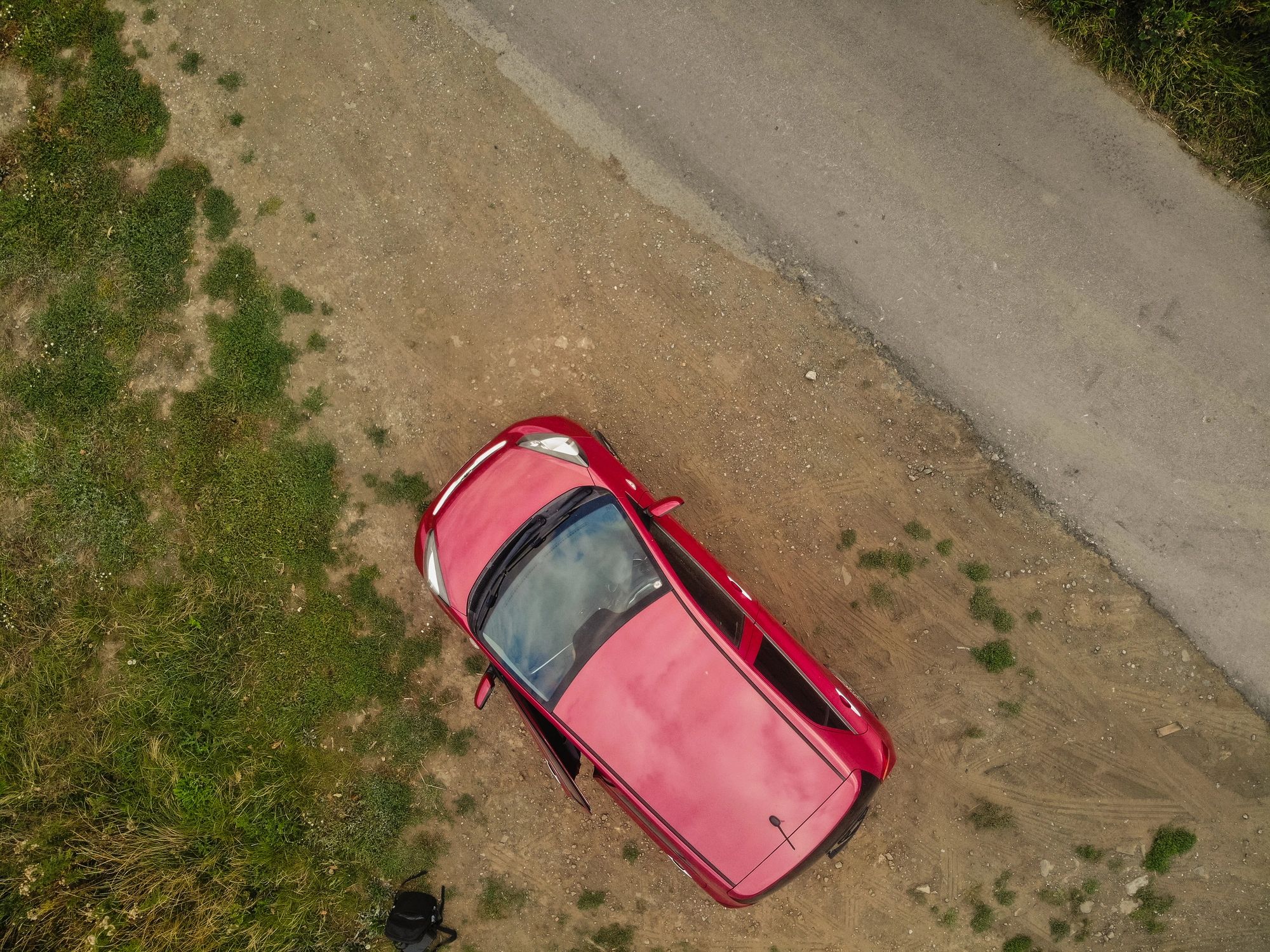 Car parked on remote road for getaway travel